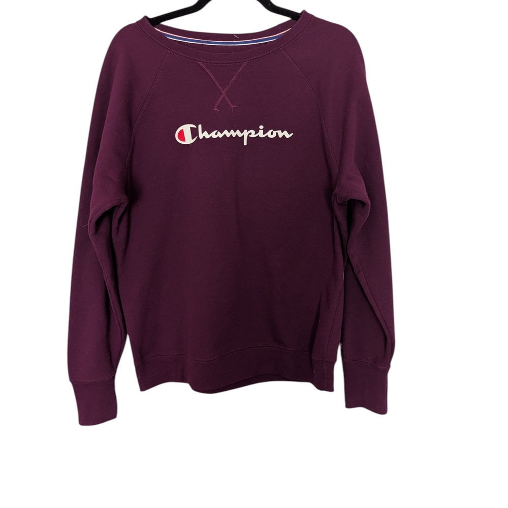 Champion Women's Plum Crewneck Sweatshirt with Script Logo Sz.L